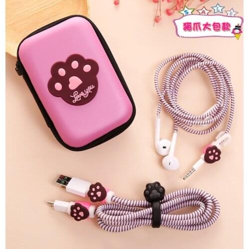 3 in 1 For Android Phone USB Charging Cable Earphone Protector Cable Winder TPU Spiral Cord Protector With Earphones Case Bag