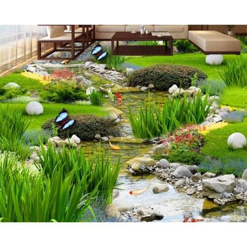 Beibehang Garden grass water carp carpets 3D floor painting bedroom bathroom self - adhesive floor paste 3d flooring