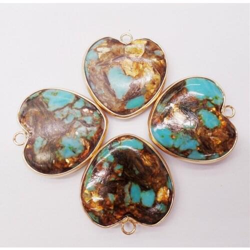 4Pcs 31x26x6mm Alloy Serging Blue And Brown Sea Sediment Jasper Love Heart Pendant Beads DIY Jewelry Making Accessories M449
