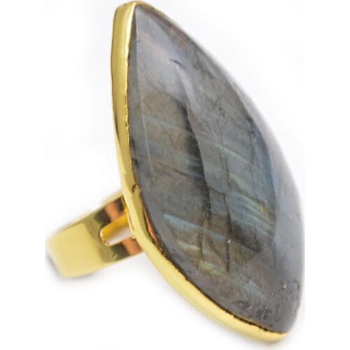 Unique Design Natural Labradorite Gemstones Eye Shape Flat Rings Circle Length Adjustable Shiny Fashion Jewelry Gift