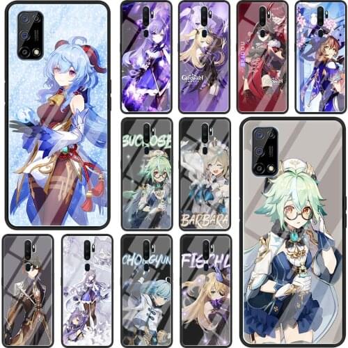 Phone Case for Realme C3 6 5 7 Pro 7i XT Cover for Oppo A52 Find X2 Lite A9 2020 Glass Shell Funda Genshin Impact Game Cute