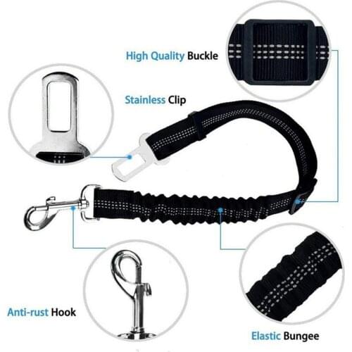 Pet Car Seat Belt Retractable Dog Traction Rope Buffer Elastic Reflective Rope Flexible Seat Belt Leash Pet Training