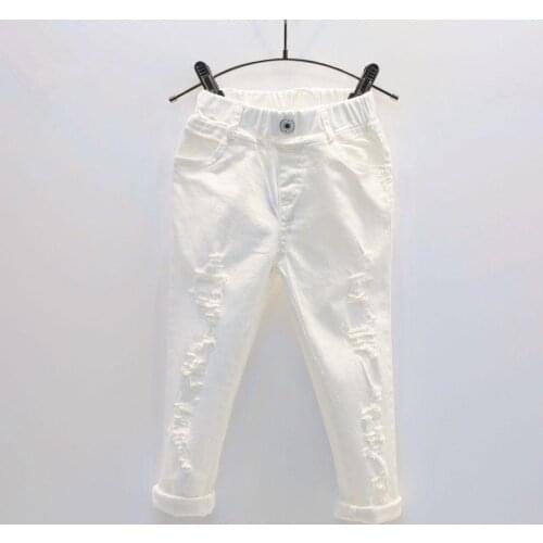 Baby Boy White Denim Jeans Pants Spring Autumn Childrens Ripped Trousers Kids Broken Pants Solid Toddler Leggings 2-7 Years