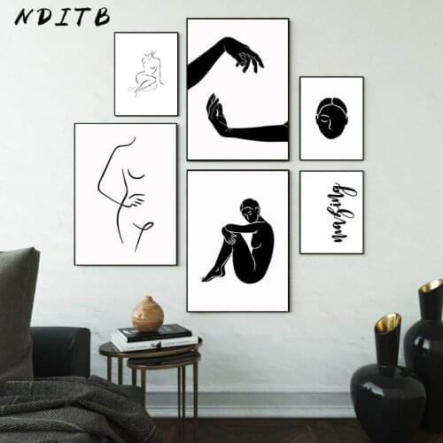 Line Drawing Woman Decorative Picture Abstract Simple Poster Black White Print Minimalist Painting Modern Living Room Decoration