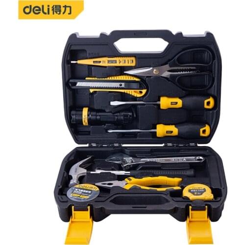 Deli Hand Tool Set General Household Repair Hand Tool Kit With Plastic Toolbox Storage Case Socket Wrench Screwdriver Knife