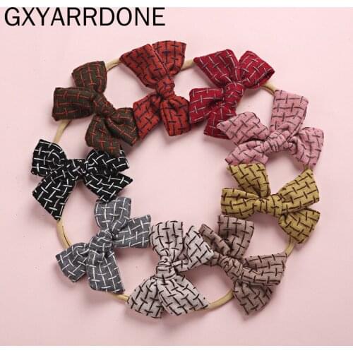 2020 New 4" Plaid Fabric Hair Bow Headbands Kids Cotton Bowknot Hairpins Hair Clips Nylon Headwraps Baby Headband Kids Head Wear