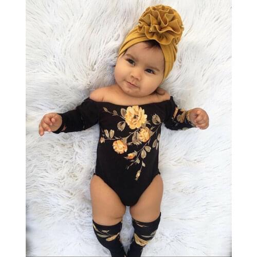 Baby Girl Infant Off Shoulder Flower Romper Jumpsuit+Leg Warmers Outfits Clothes