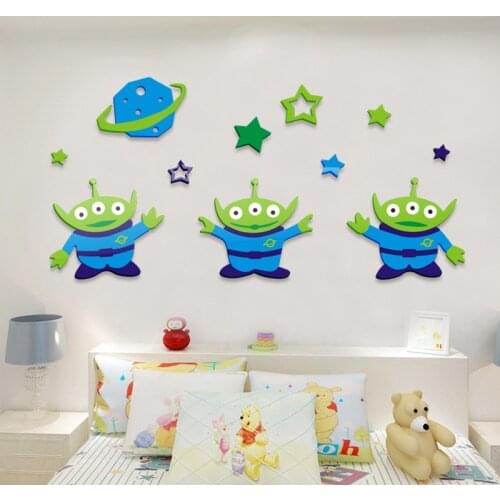 Toy Story Alien Cartoon Anime 3D Stereo Acrylic Wall Stickers Kindergarten Decoration Childrens Room Bedroom Bedside Stickers