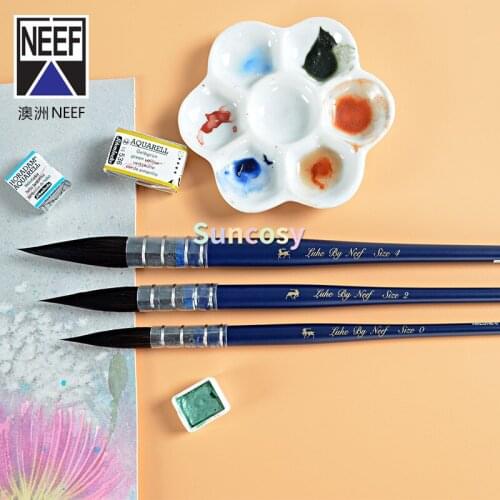 NEEF LUHE Joint Name Squirrel Hair Watercolor Brush, Limited Edition Chinese Style Brush, Frosted Dark Blue Hanlde