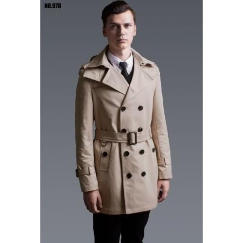 Classic Double breasted trench male detachable cap medium long outerwear S-6XL khaki coat trench mens fitted jacket sales
