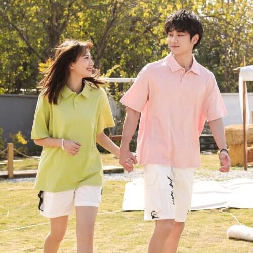 Summer Harajuku Polo Shirt Women T Shirt Collar Casual Tee Top Korean Style Short Sleeve Womens Polo Shirt Couples Clothes Men