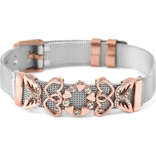 Cute Butterfly Charm Slide Beads Fit Rose Gold Stainless Steel Mesh Bracelet DIY Brand Jewelry for Women Summer Style Gift