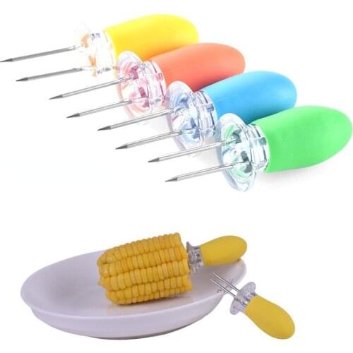 2Pcs Stainless Steel Reusable BBQ Corn Holders Safe Corn On The Cob Holders Skewers Needle Prongs Outdoor Barbecue Tool
