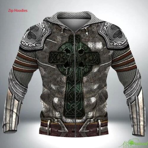 Fashion Irish Hoodie Celtic Knight With Shamrock Emblem Casual Pullover 3D Printed Male/Female Zipper / Hooded / Jackets / Tops