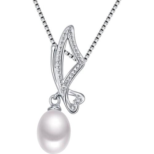 Sinya fashion butterfly design charm natural pearl pendant necklace for women girls in 925 pure silver wedding 2018 fine jewelry