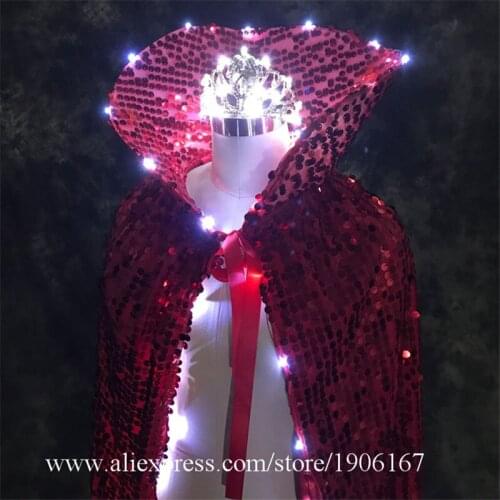 Fashion Led Luminous Evening Party Dress Led Crown Halloween Cloak Light Up Stage Performance Christmas Costumes Clothes