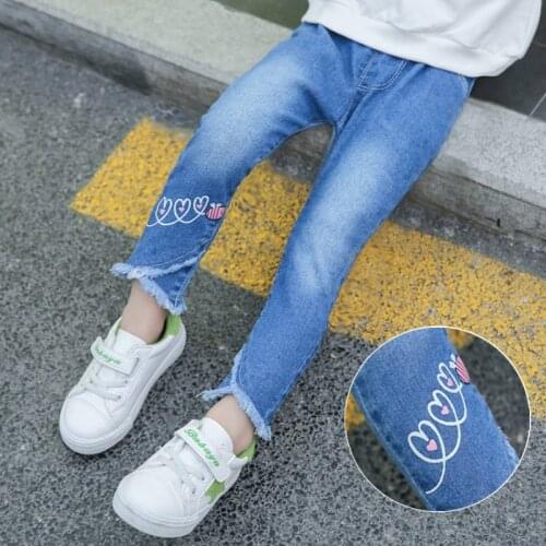 Fashion Baby Girl Jeans 2021 New Slim Feet Pants Toddler Lovely Print Denim Trousers Foreign Hair Edge Pencil Pants For Kid 1-6Y