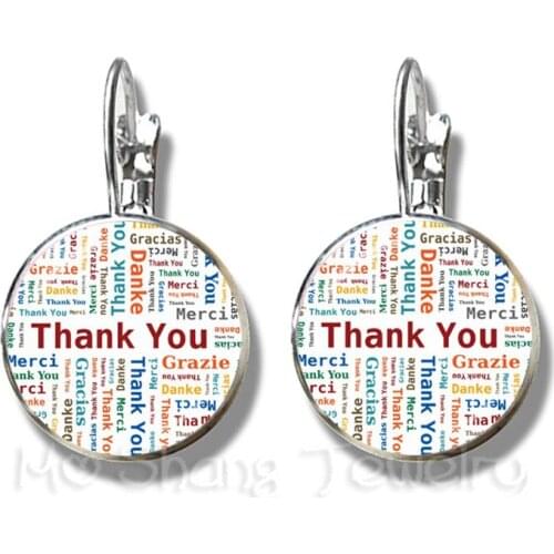 Fashion Je Suis une MaiTresse Quote Earrings Round Photo Merci Heart Handmade Gifts Glass Jewelry Thanksgiving Gift