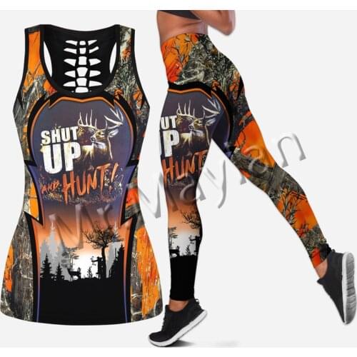 Fashion Animal Shutup Deer Hunting Colorful Women Hollow Tanktop & Legging 3D Print Hipster Leisure Female Sexy Vest Clothes s11