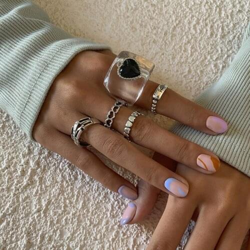 Vintage Acrylic Heart Letters Geometric Rings Set for Women Punk Fashion Finger Knuckle Rings Jewelry Bague Anel Anillos Gift