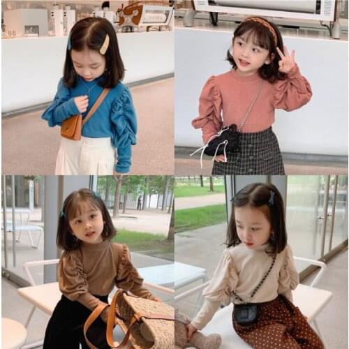 2021 New Girls Boys T-Shirt Fashion Cotton Autumn Puff sleeve Kids Top 1-8t XY508