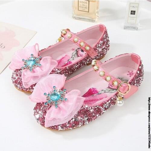 Newest Princess Frozen 2 Children Leather Shoes For Girls Pu Leather Bowknot Sandals Girl Party kids Shoes Dress Shoe Size 23-36
