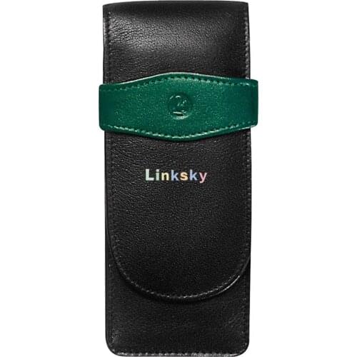 Pelikan Leather Triple Pen Case, Black/Green TG32,3-Pen Leather Pouch,Tucks on The Sides, Hand-crafted,high-quality