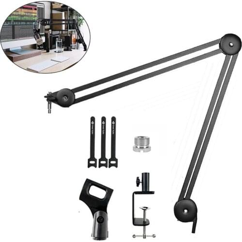 Microphone Boom Arm Stand Cantilever Bracket Tripod Adjustable Suspension Scissor Spring Built-in Mic Stand for Live Studio Game