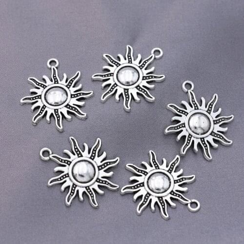 20pcs Antique Silver Plated Sun Charms Pendants for Jewelry Making DIY Accessories Handmade Craft 18x20mm
