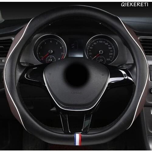 QIEKERETI Leather Car Steering Wheel Cover For Mitsubishi ASX Outlander Lancer Pajero L200 Mirage Triton Attrage