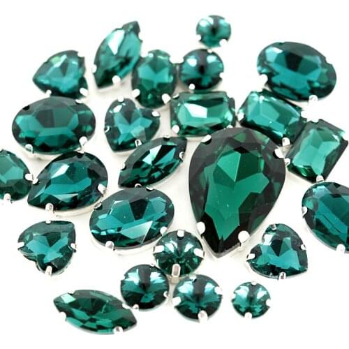 Mixed Shapes Blue Zircon Round Sew On Rhinestones With Gold Claw Flatback Sew on Claw Rhinestones For Garment Decoration Y3505