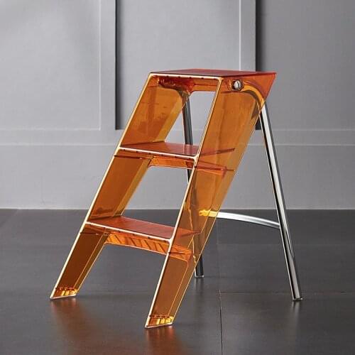 Stool Transparent Folding Ladder Frame Household Acrylic Ladder Multifunction Pedal Non-Skid Three-Step Ladder Stools