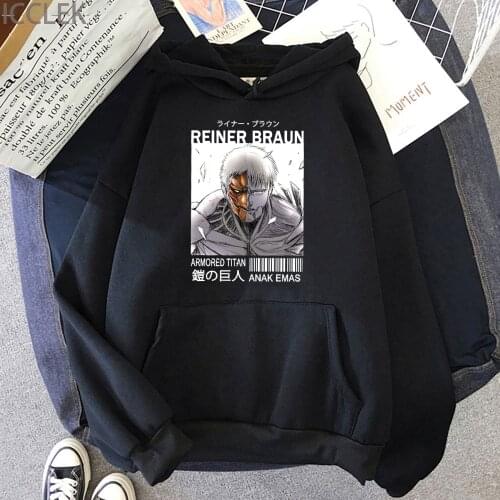 Anime Attack on Titan Pullovers Tops Reiner Brauns Hoodie Men Women Cool Print Kawaii Clothing Aesthetic Sweatshirt Winter Top