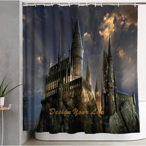 Magic Castle Wizard Hog-warts Halloween Night Moon Background Decors Shower Curtain for Bathroom