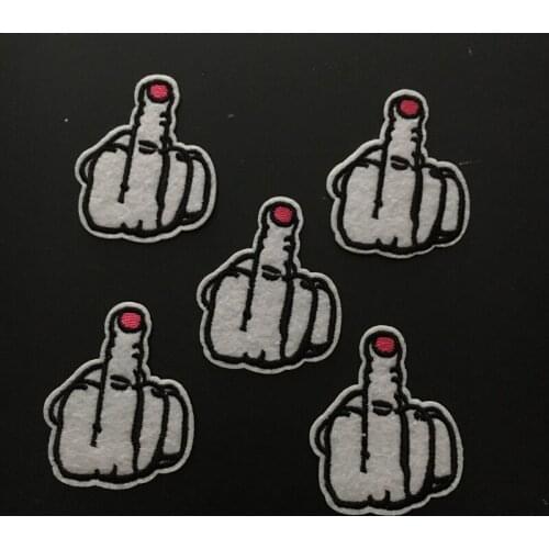 Funny White Finger Gesture Embroidered Patch Iron on Embroidery Applique Patches for Clothes DIY Decoration Accessories 10 Piece