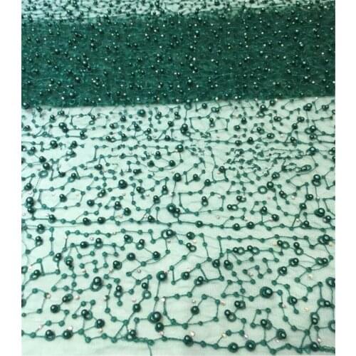 Green Tulle Lace Fabric beaded High Quality Beaded and stones Lace Fabric Nigerian Lace Fabric For Wedding KC-3411-1