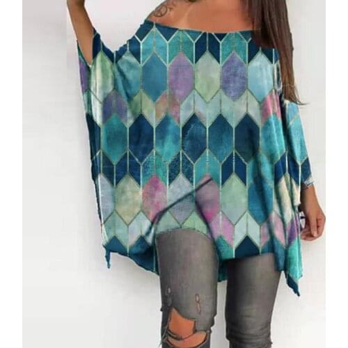 2021 New Loose T-shirt Long-sleeved Top Printing Womens Casual V-neck Stitching Top T-shirt Loose T-shirt Bat Harajuku