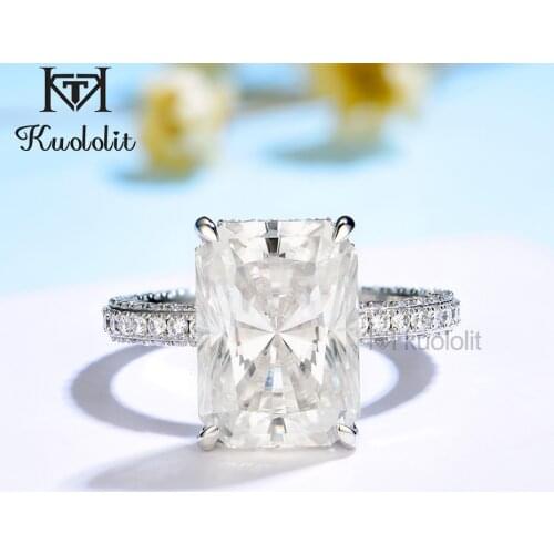 Kuololit 10CT Moissanite 585 14K 10K White Gold Rings for Women 10*14 Radiant Cut Solitaire Hidden Halo Ring for Engagement New