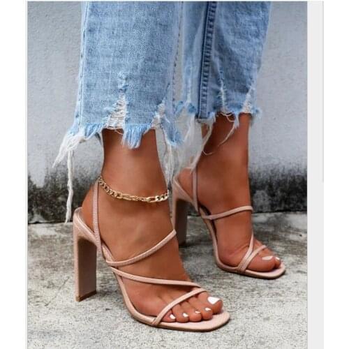Women Sandals Strappy high heel sandals Slip On High Heels Back Strap Females Shoes Square Toe Elegant Party Ladies Summer Shoes