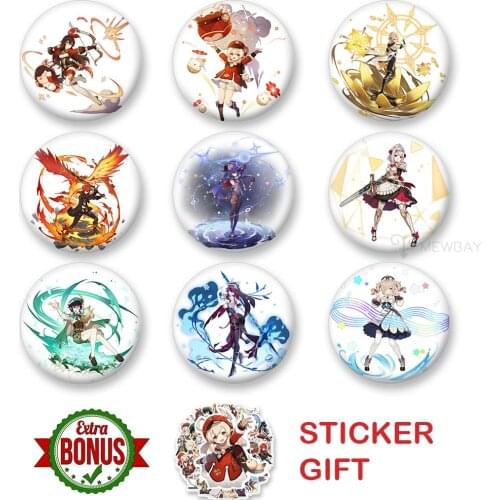 Genshin Impact Badge Characters Wish Amber Rosaria Vneti Diluc Klee Mondstadt Brooch Cosplay Game Backpack Decoration Gifts