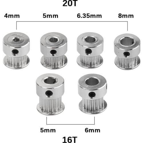 1pc GT2 Timing Pulley 16 Tooth 2GT 20 Teeth Bore 4/5/6.35/8mm Synchronous Wheels Gear Part For Width 6mm 3D Printers Parts