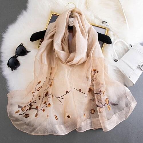 2021 New Women Silk Wool Scarf Hijab Foulard Pashmina Beach Stoles Bandana Embroider Lady Long Shawls and Wraps Headband fashion