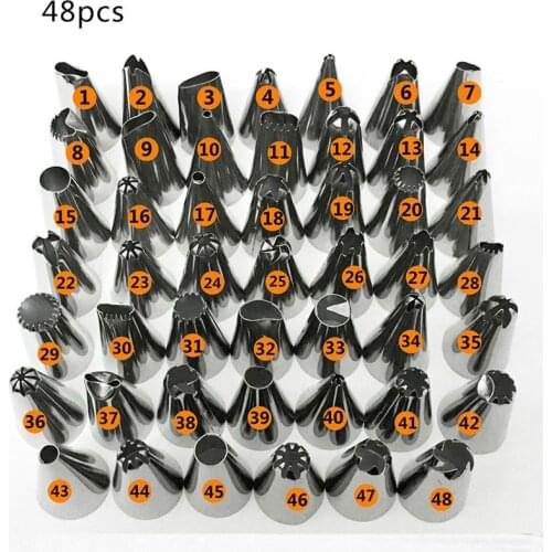 48Pcs/Set Stainless Steel Icing Piping Nozzles Pastry Tips Set Cake Baking DIY Decorating Tools Seamless Welding Accessories