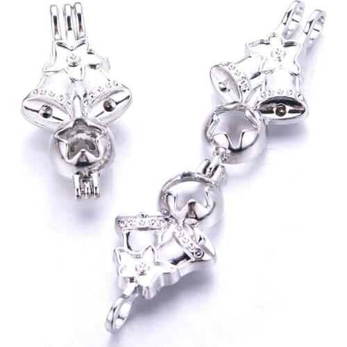5pcs Christmas Bell Pearl Cage Locket Pendant Making Bead Cage Aroma Essential Oil Diffuser For Oyster Pearl Jewelry