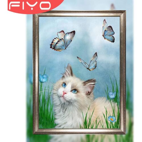 5D DIY Diamond Painting Full Square Round Cat Butterfly Rhinestones Pictures Diamond Embroidery Animals Mosaic Sale Home Decor
