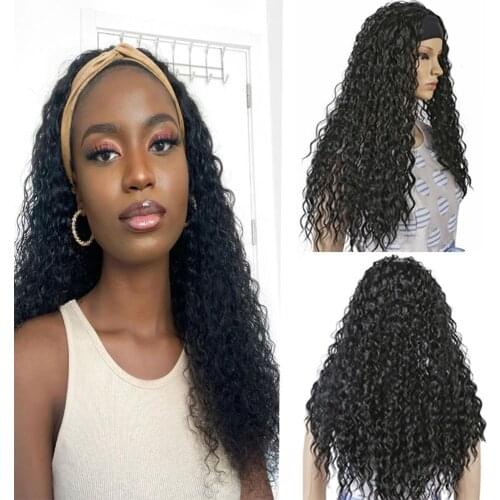 Headband Wig Kinky Curly Full Machine Made Wigs Synthetic Hair Wigs For Black Women Curl Hair Daily Wig With Headband