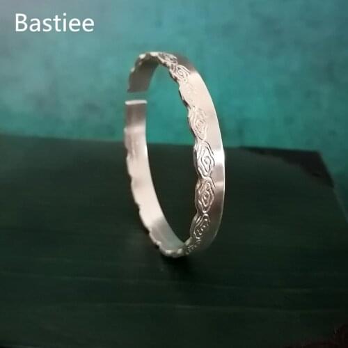 Bastiee 999 Silver Cuff Bracelet Bangle Men China Propitious Cloud Bracelets For Women Vintage Hmong Handmade Luxury Jewelry