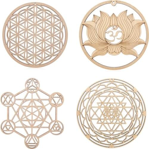 Flower Of Life Energy Mat Wooden Ornaments Purification Crystals Healing Disc Wood Slice Wedding Home Christmas Wall Decor