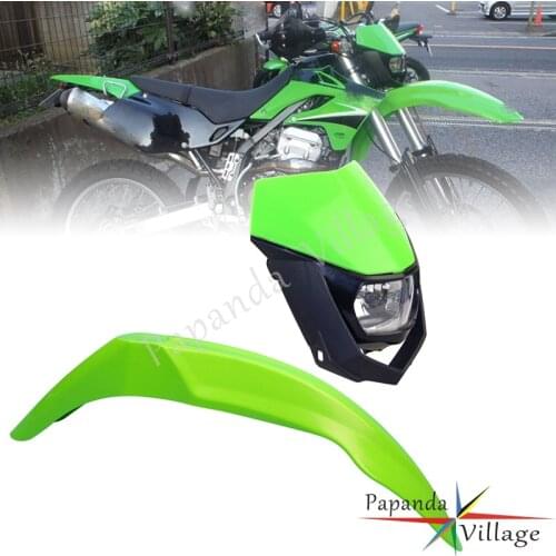For Kawasaki KLX KXF KX110 KX250F KX450F KLX140 Enduro Headlight H4 Head Lamp Front Fender Dirt Bike Mudguard Mud Cover