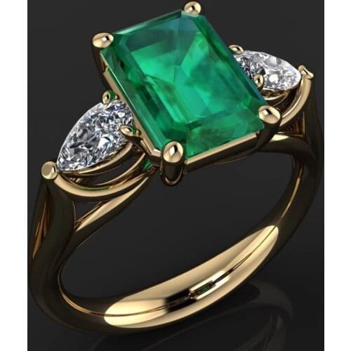 New Style Green Crystal Zircon Rings For Women Gold Color Ring Fashion Jewelry